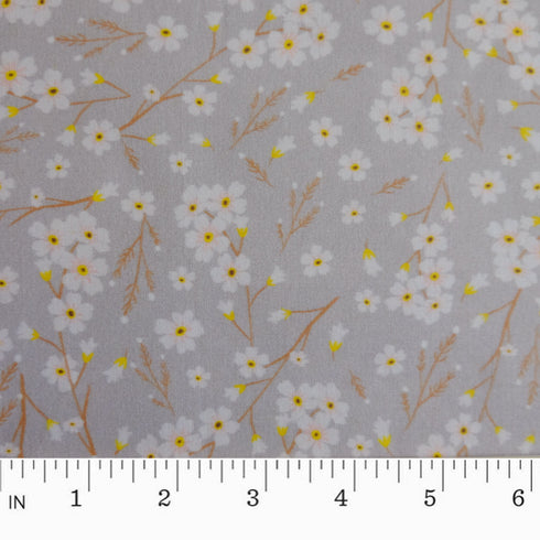 White Yellow Floral Light Grey Cotton
